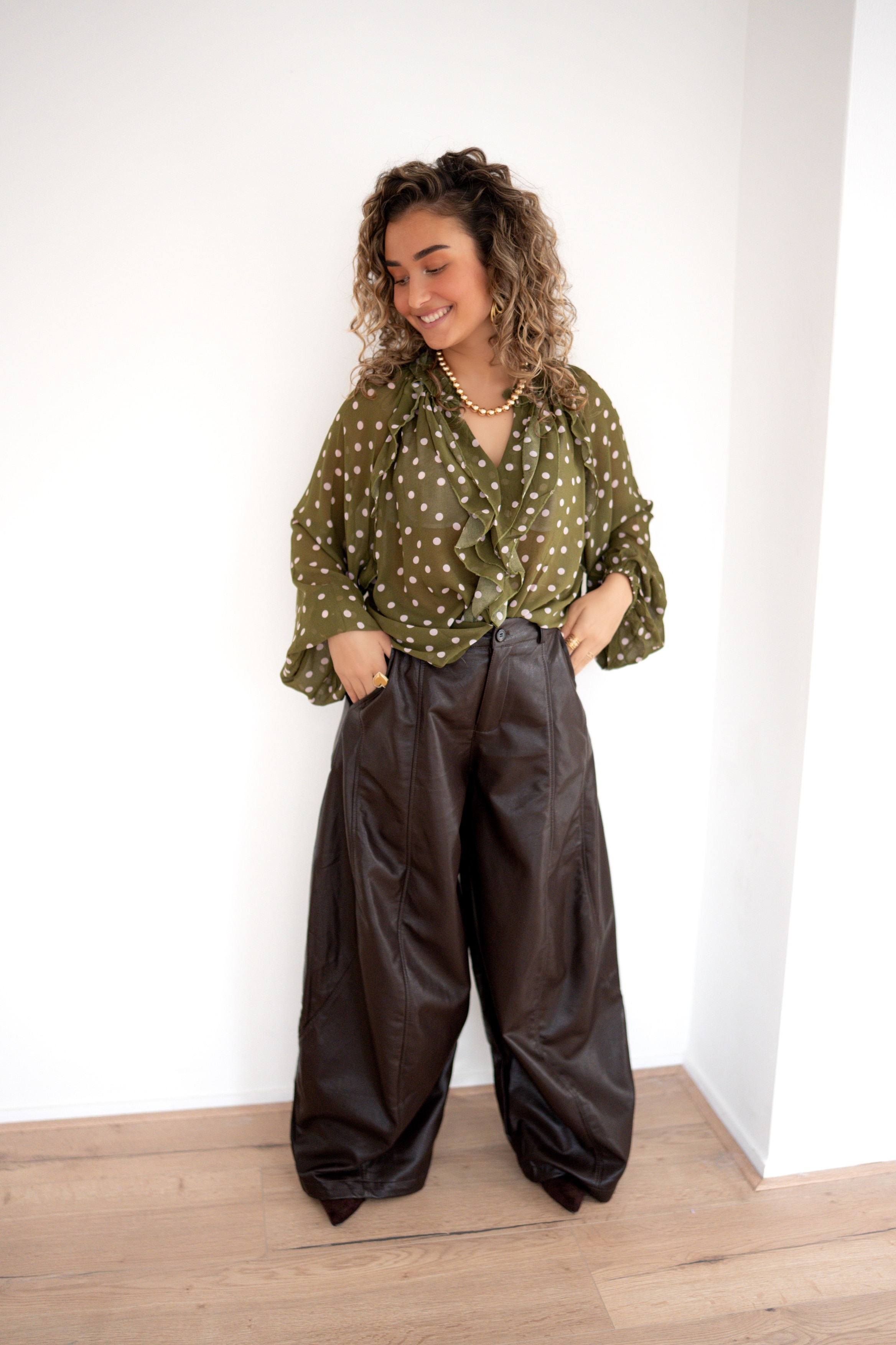 Lisa Blouse Dot Green Pink ~ - Afbeelding 3