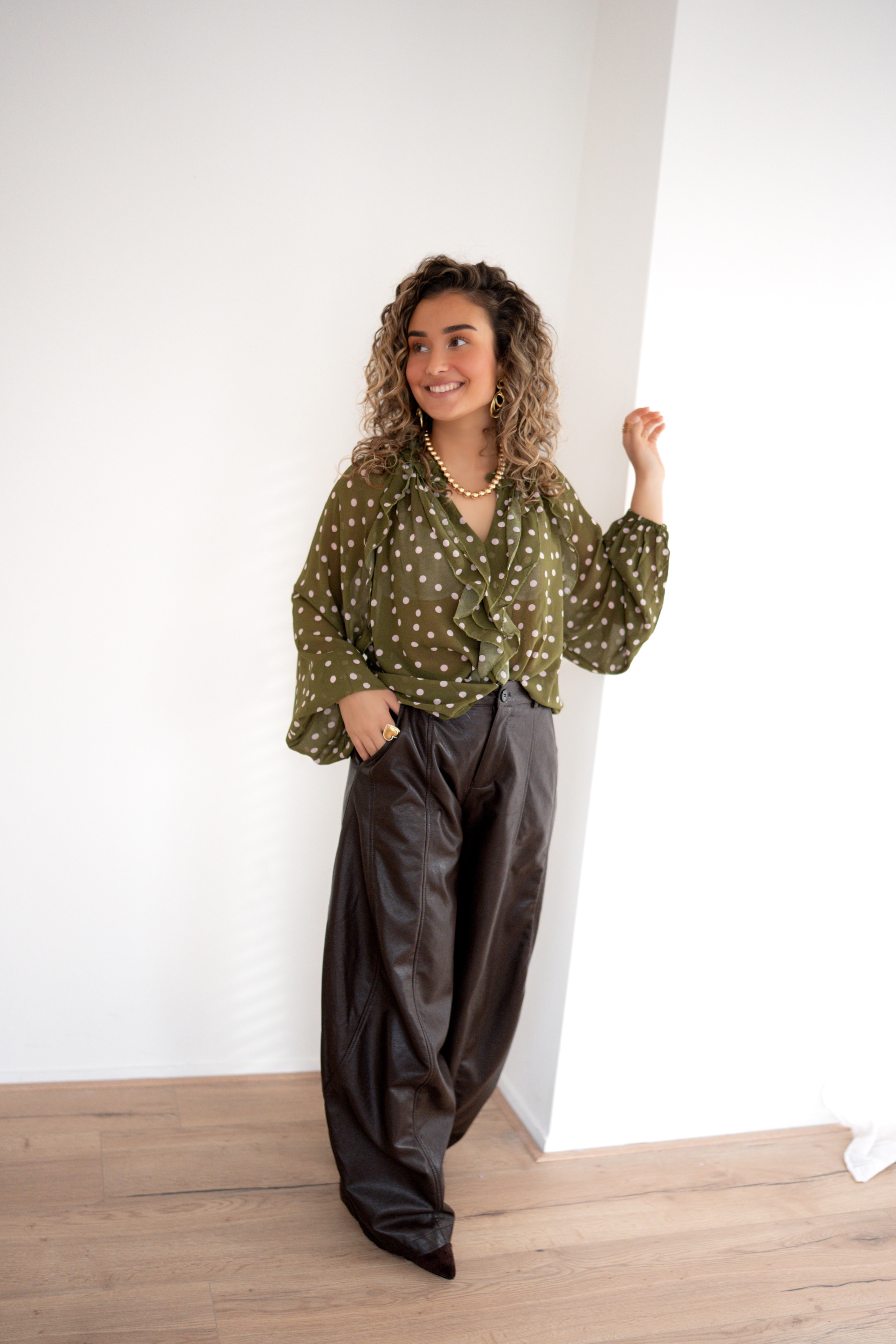 Lisa Blouse Dot Green Pink ~ - Afbeelding 8