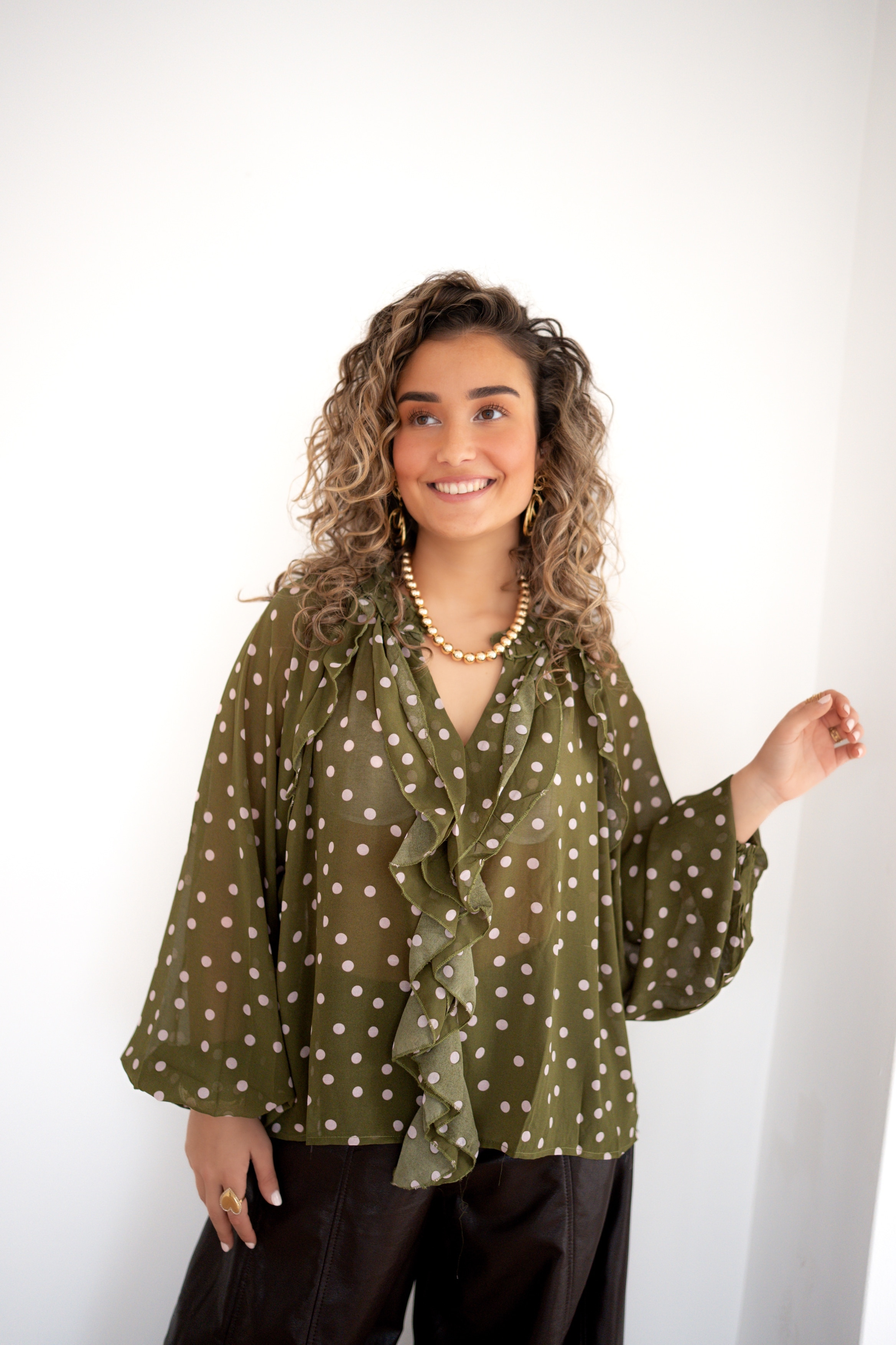 Lisa Blouse Dot Green Pink ~ - Afbeelding 6