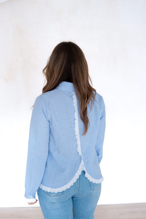 Alternative view of Toby Blouse Lace Detail Blue .