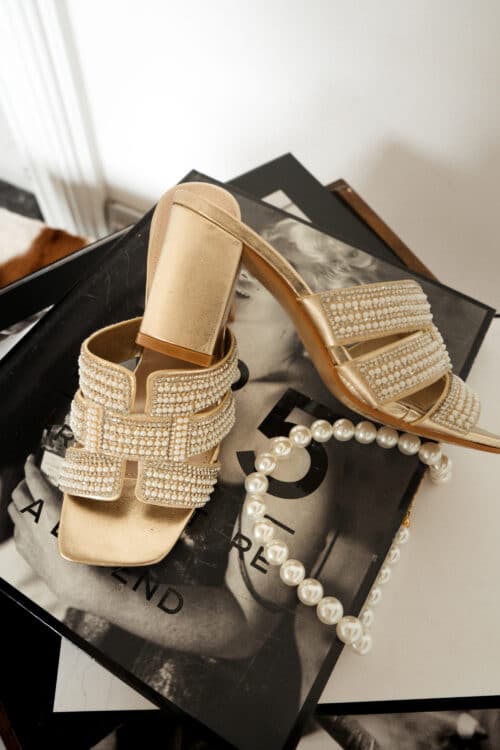 Nya Heels Stones Pearls Gold