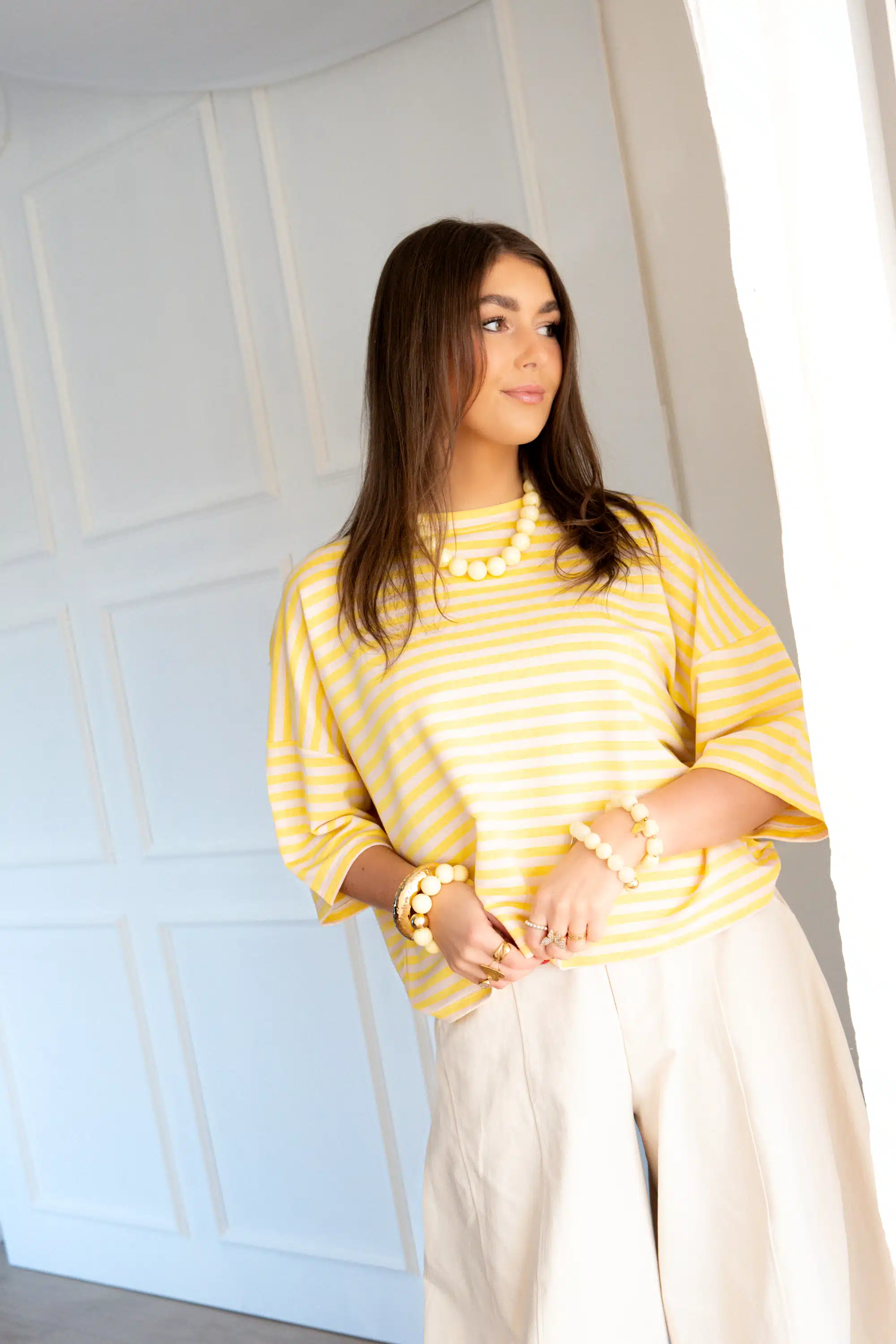 Syna Stripe Shirt Yellow Beige - Afbeelding 5
