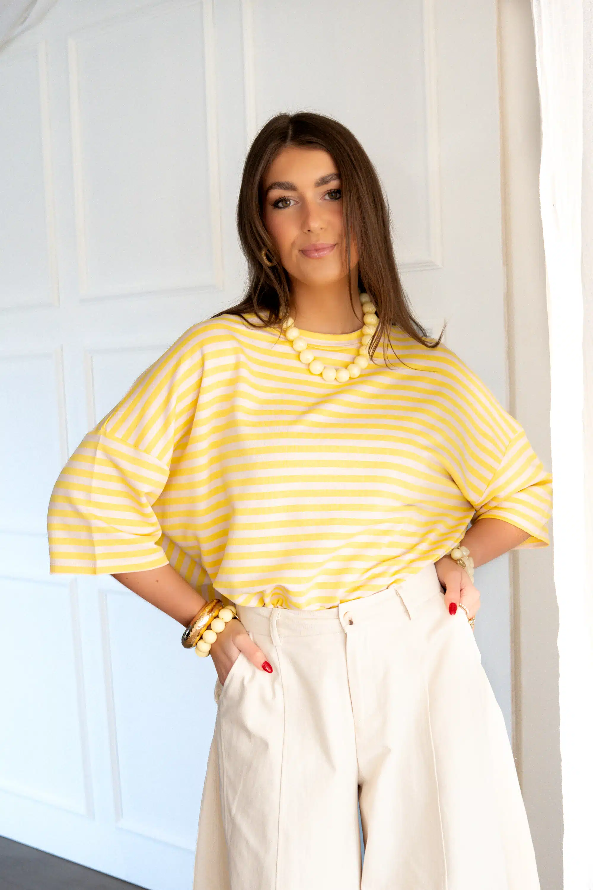 Syna Stripe Shirt Yellow Beige - Afbeelding 6