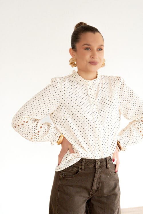 Clair Dot Blouse Beige .