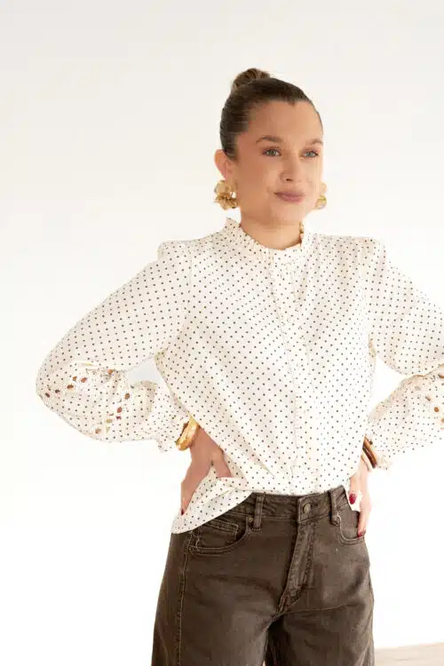 Clair Dot Blouse Beige .