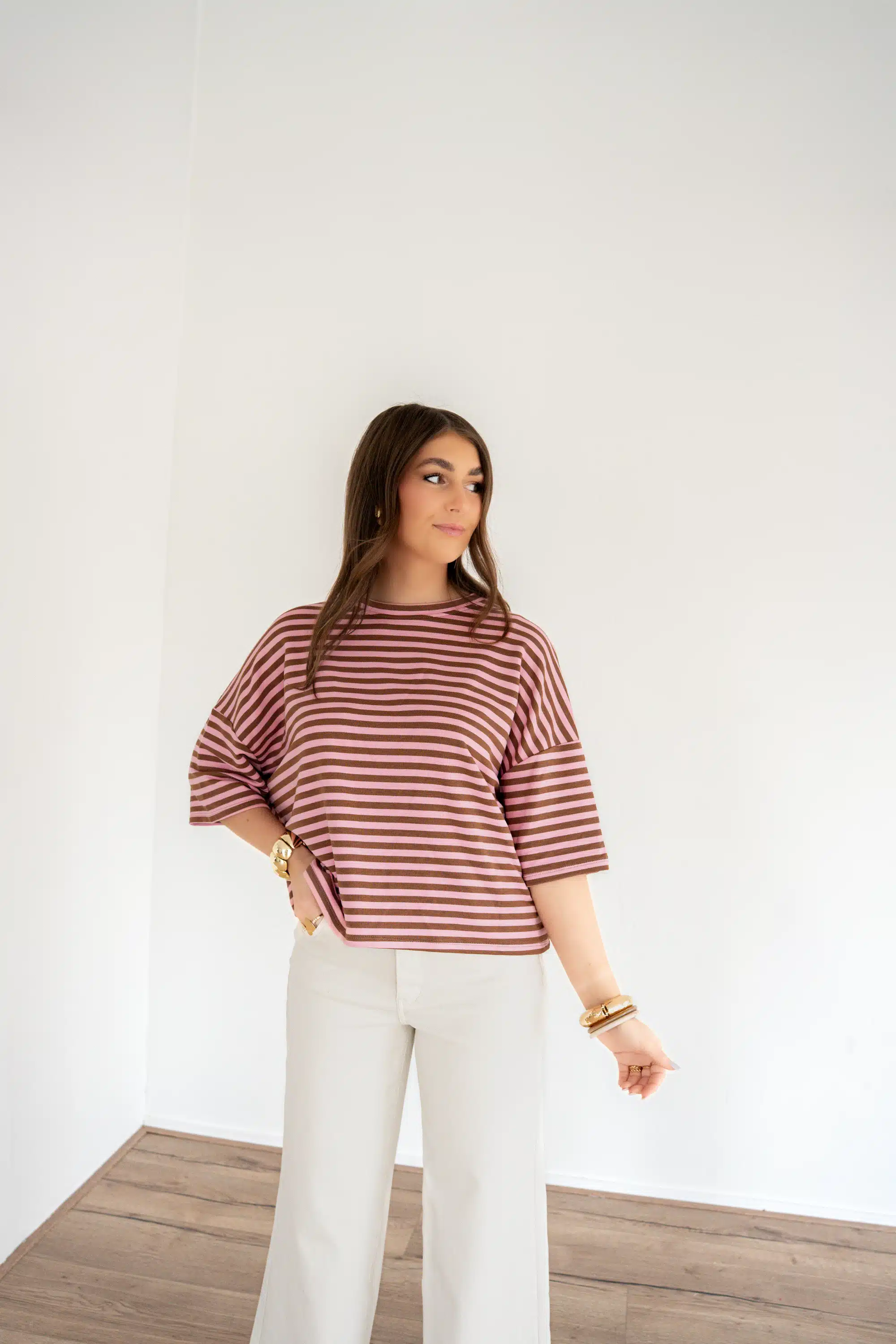 Syna Stripe Shirt Pink Brown - Afbeelding 3