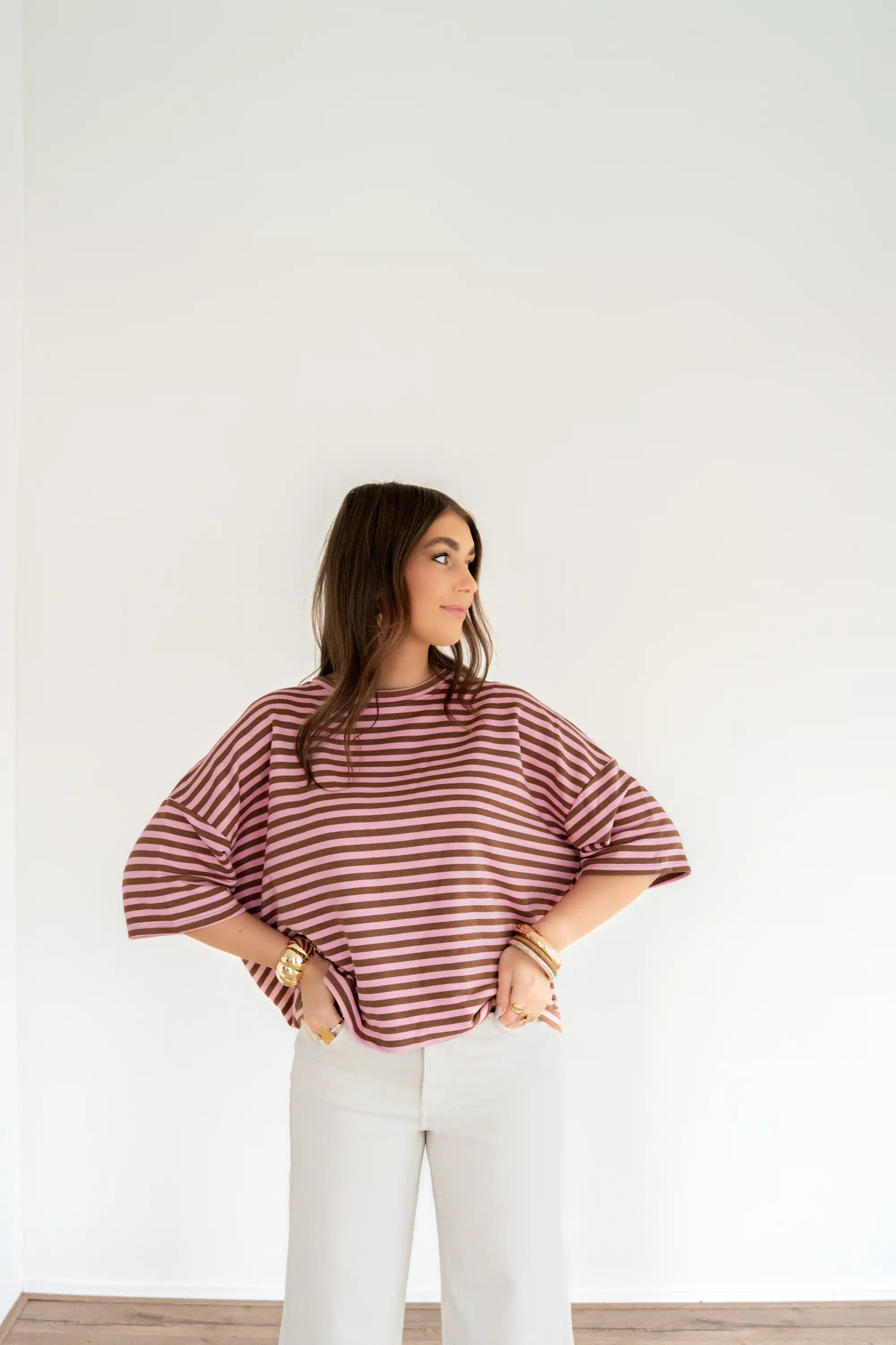 Syna Stripe Shirt Pink Brown - Afbeelding 2