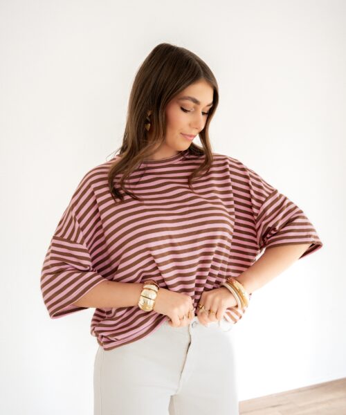 Syna Stripe Shirt Pink Brown