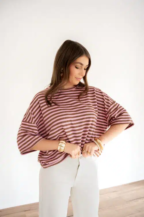 Syna Stripe Shirt Pink Brown