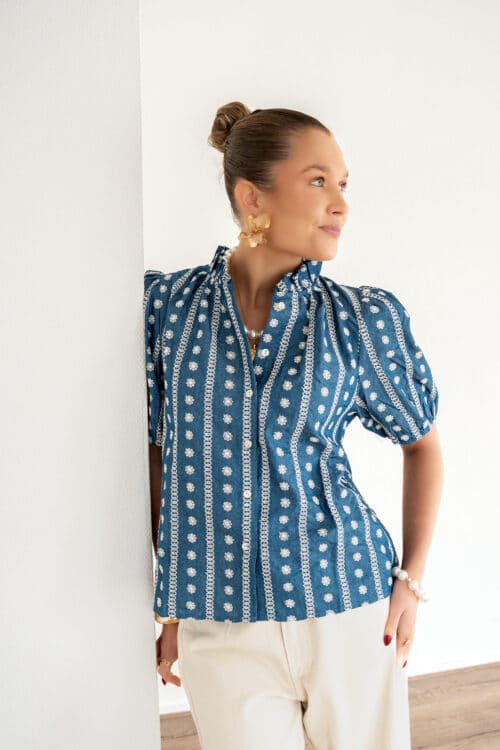Dana Blouse Embroided Blue *