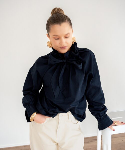 Abby Bow Blouse Dark Blue ^