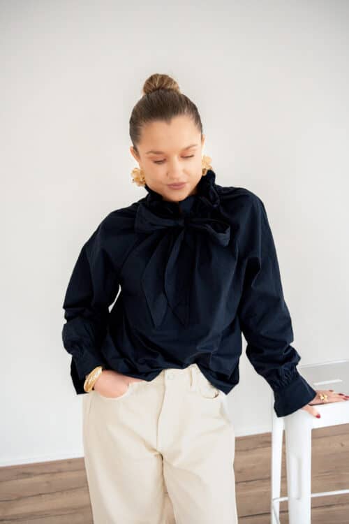 Abby Bow Blouse Dark Blue ^