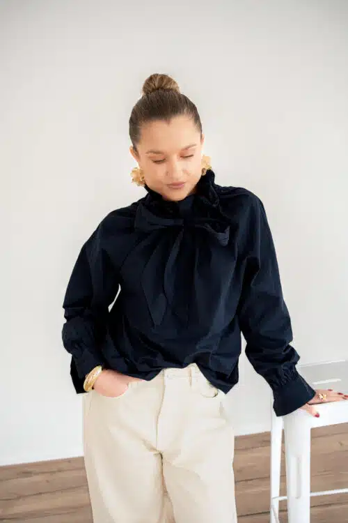 Abby Bow Blouse Dark Blue ^