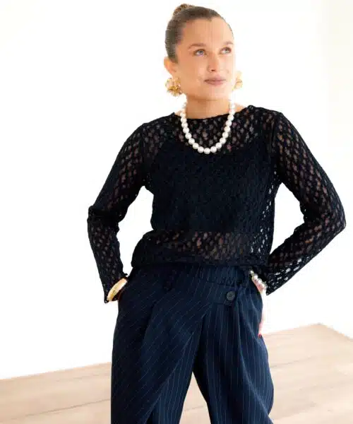 Angela Lace Top Dark Blue