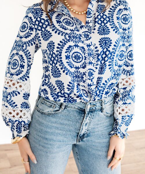 Alternative view of Aimy Blouse White Blue Print ^