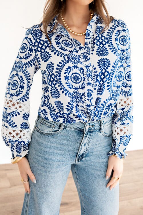 Alternative view of Aimy Blouse White Blue Print ^