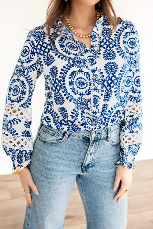 Alternative view of Aimy Blouse White Blue Print ^