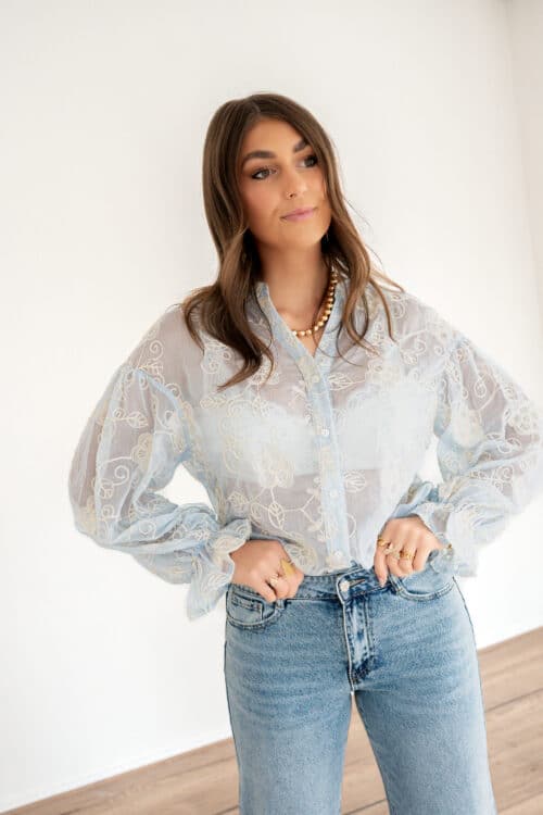Joy Embroided Blouse Light  Blue |