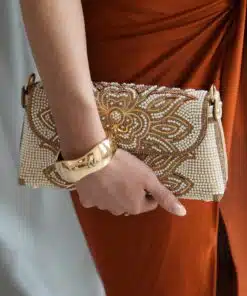Evie Pearl Stone Flower Bag Gold