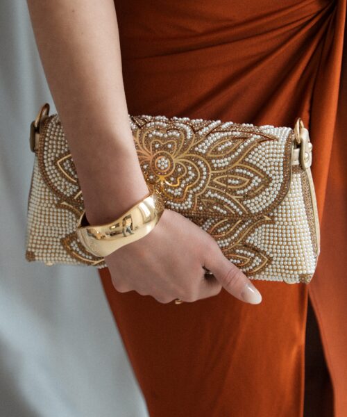 Evie Pearl Stone Flower Bag Gold