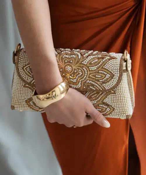 Evie Pearl Stone Flower Bag Gold