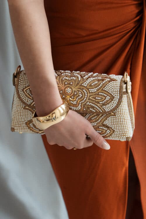 Evie Pearl Stone Flower Bag Gold