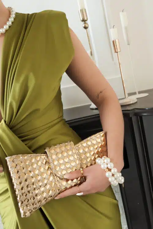 Alicia Braided Clutch Gold