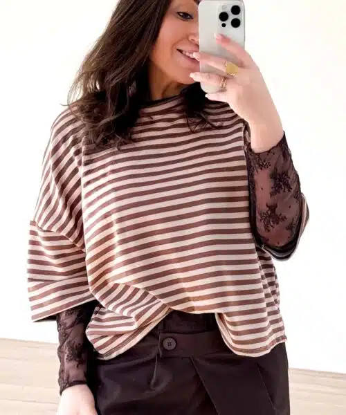 Syna Stripe Shirt Brown Beige