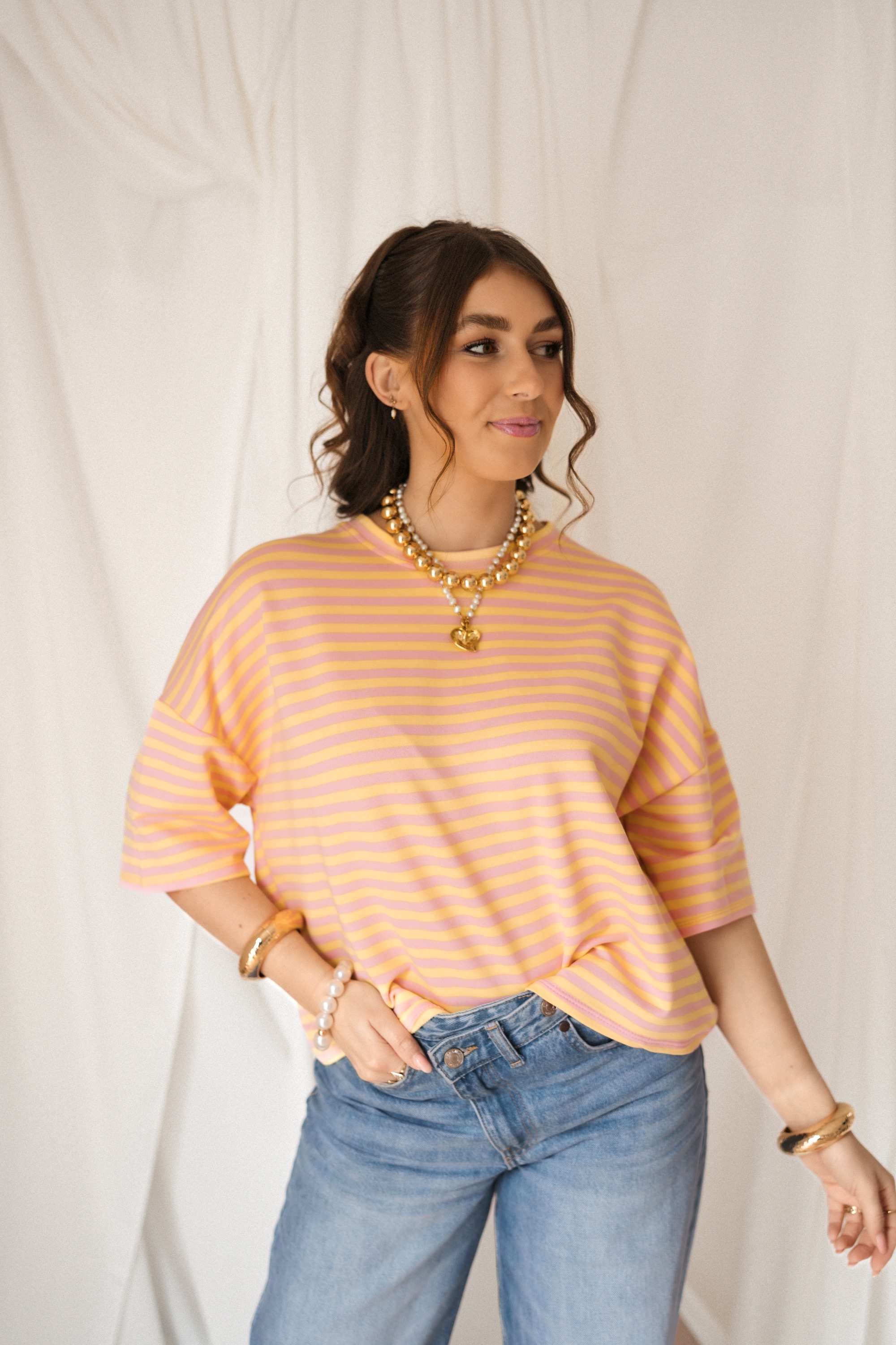 Syna Stripe Shirt Pink Yellow - Afbeelding 3