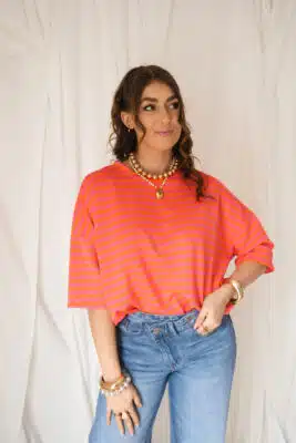 Syna Stripe Shirt Happy Pink Orange