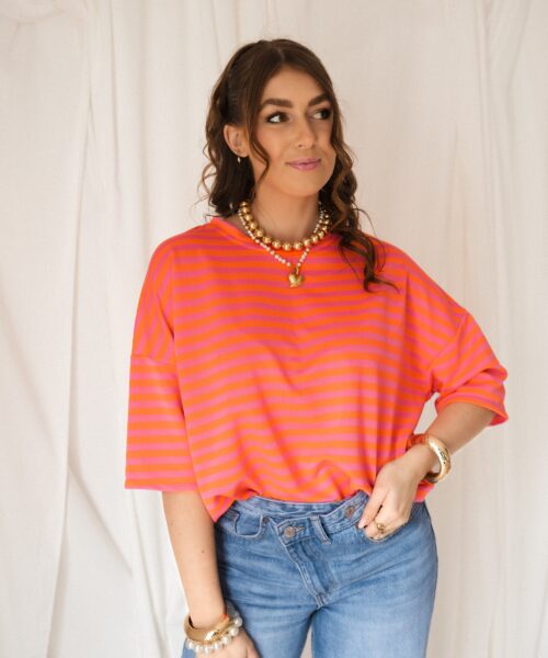 Syna Stripe Shirt Happy Pink Orange