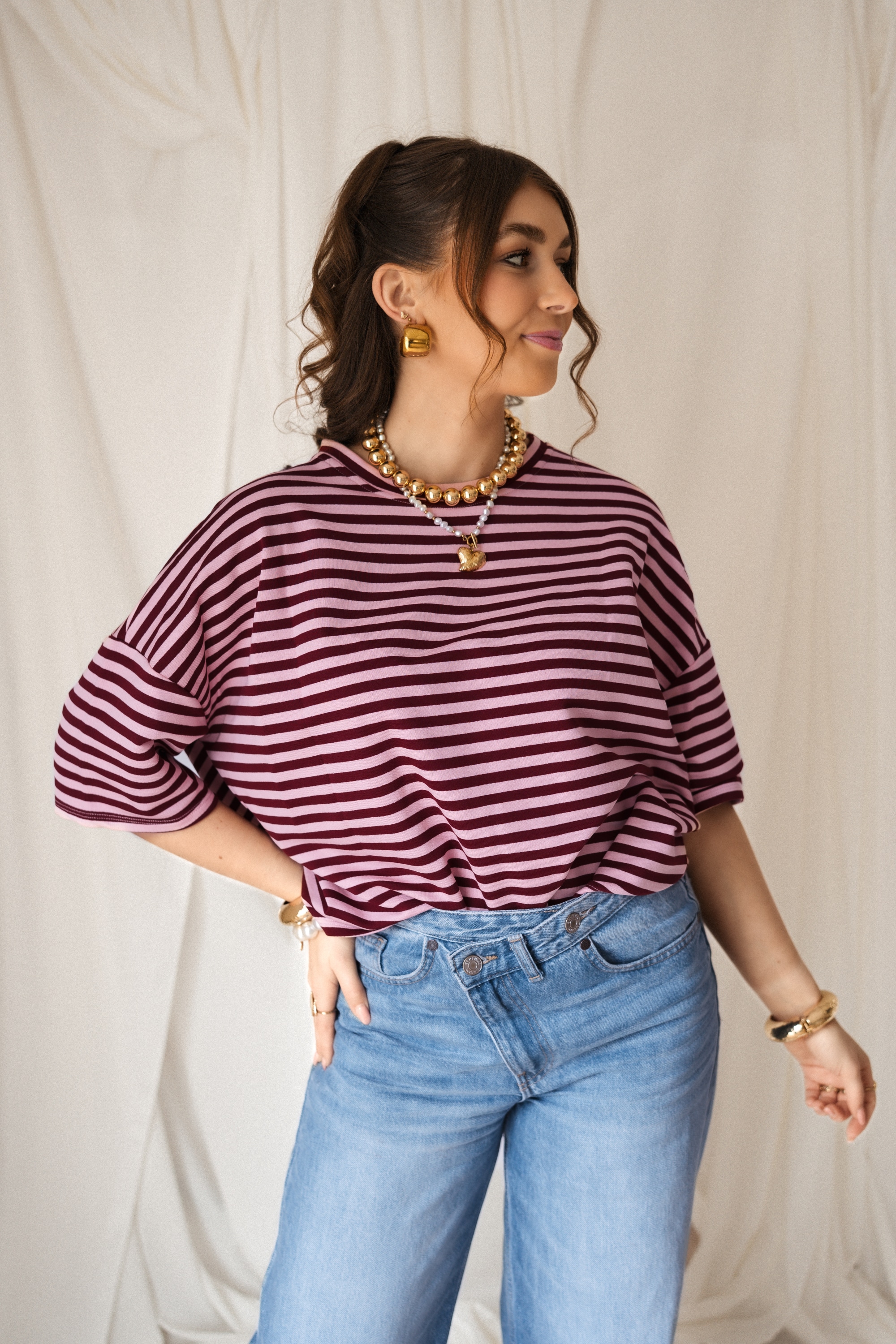 Syna Stripe Shirt Bordeaux Pink - Afbeelding 3