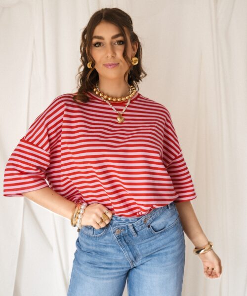 Syna Stripe Shirt Red Pink
