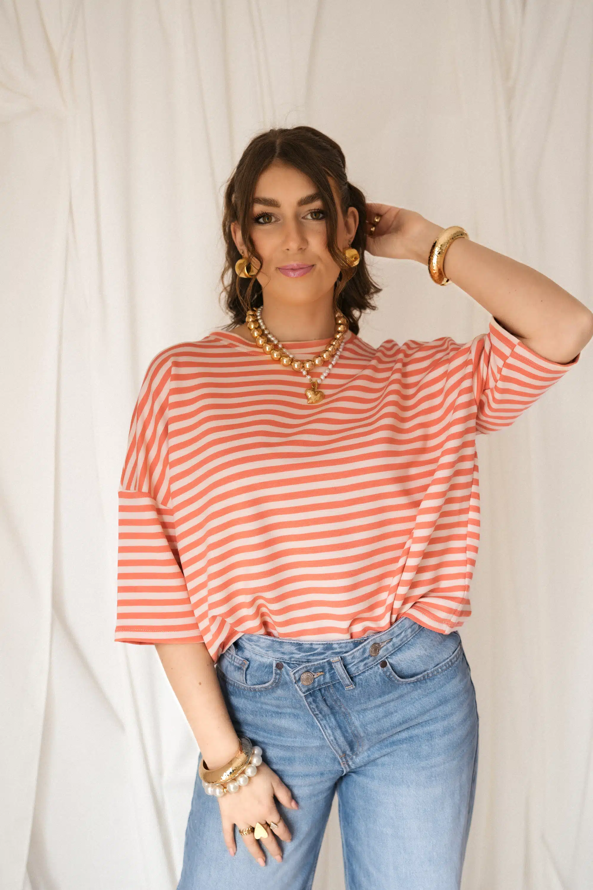 Syna Stripe Shirt Peach Beige - Afbeelding 3