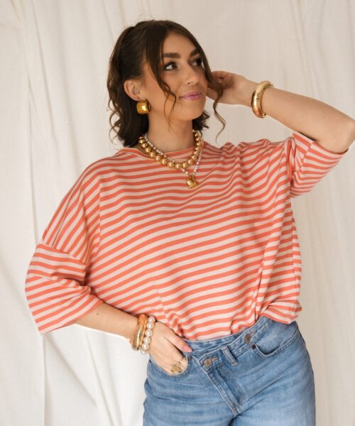 Syna Stripe Shirt Peach Beige