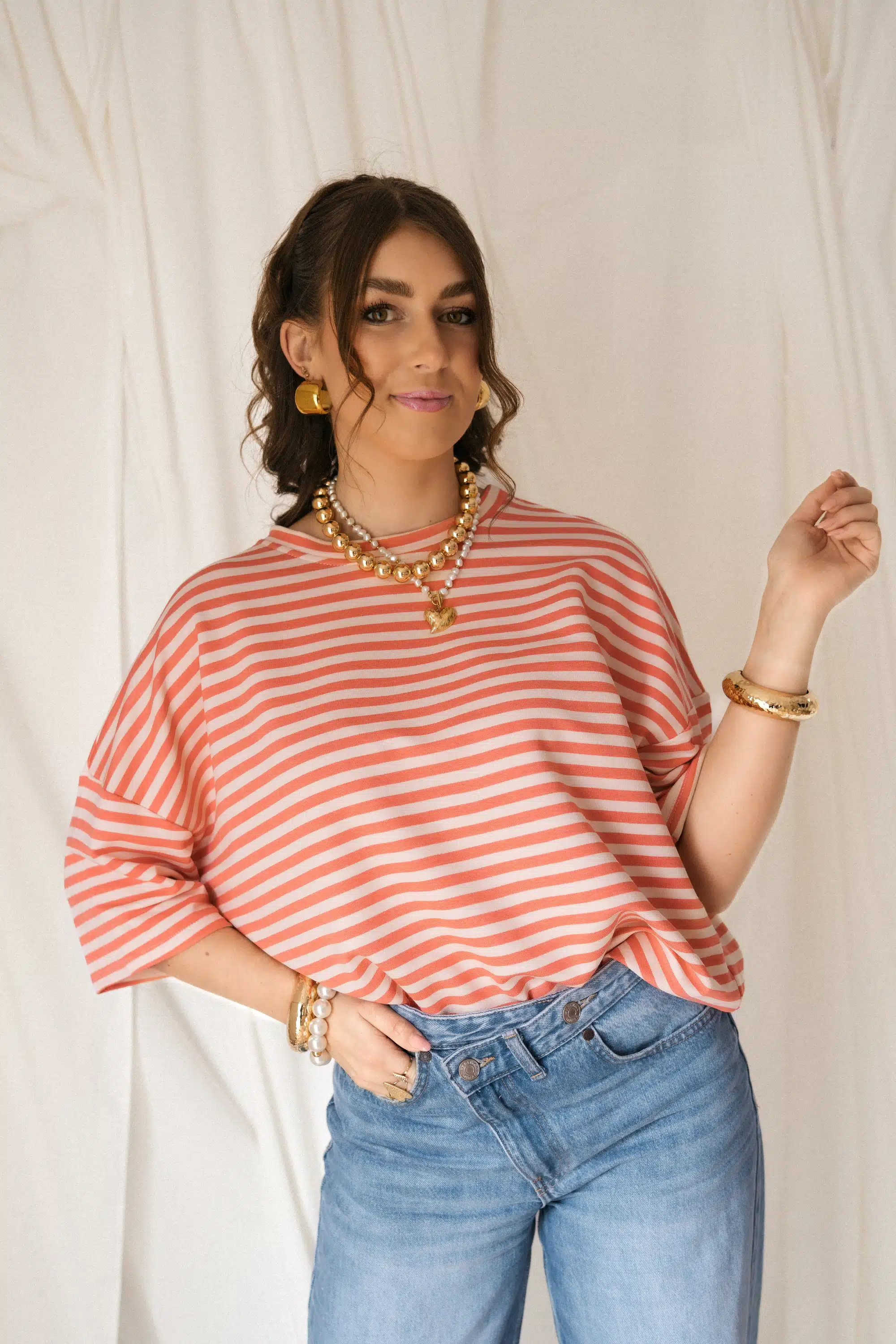 Syna Stripe Shirt Peach Beige - Afbeelding 4