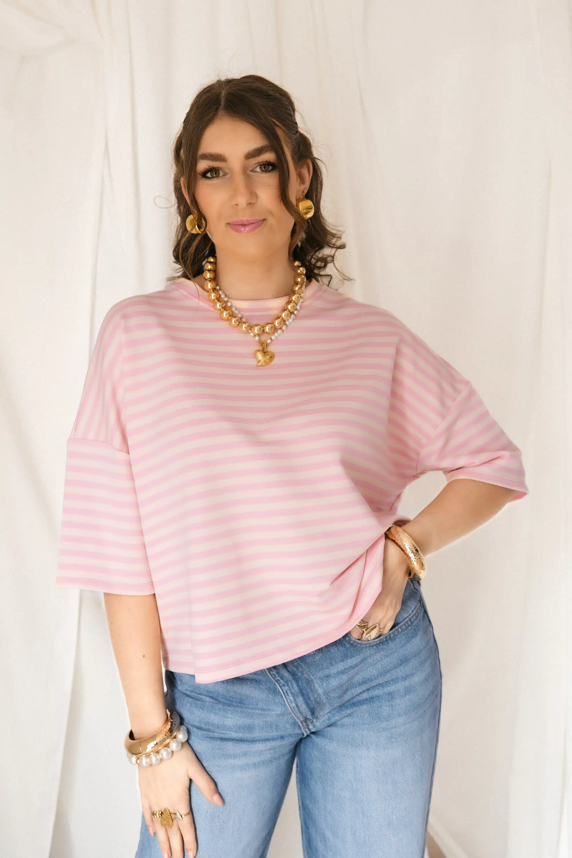 Syna Stripe Shirt Pink Beige