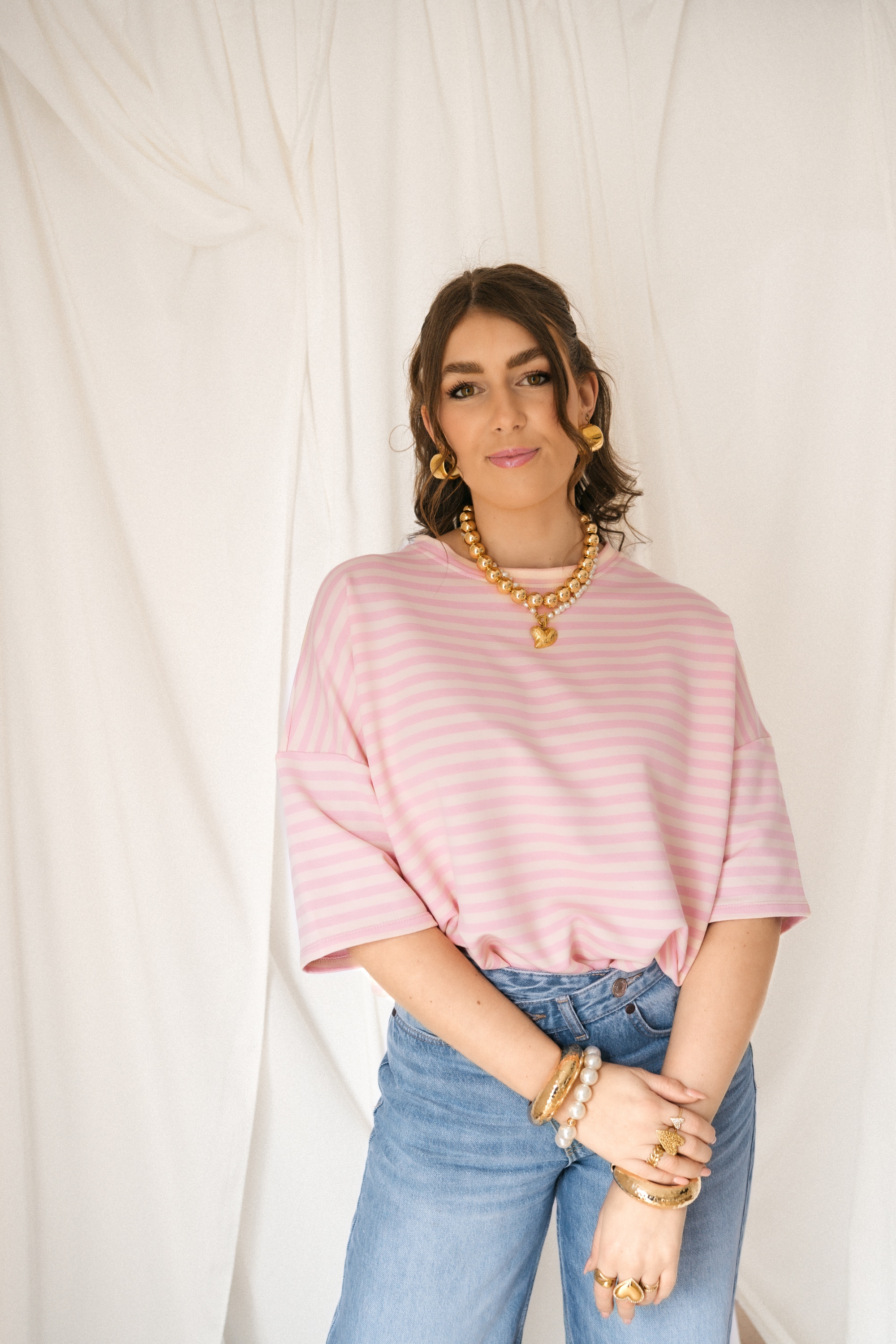 Syna Stripe Shirt Pink Beige - Afbeelding 2