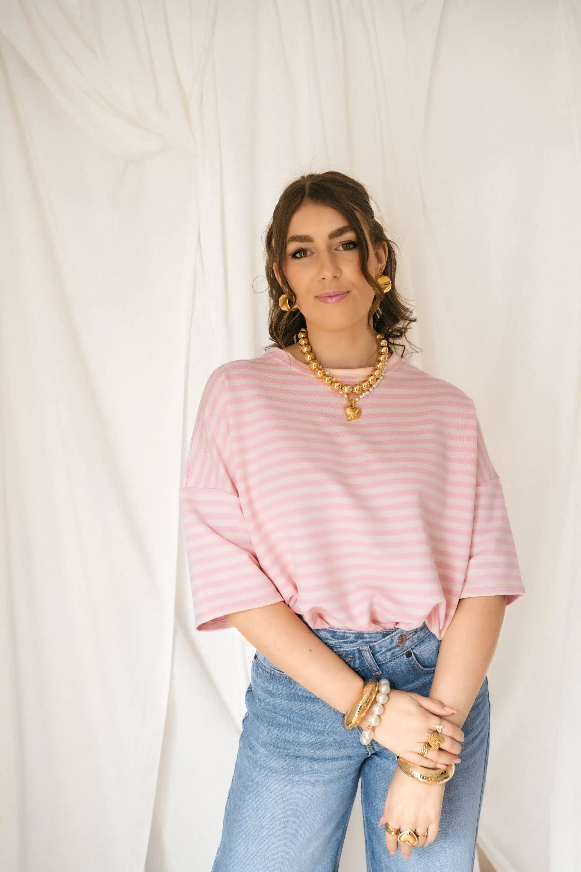 Syna Stripe Shirt Pink Beige - Afbeelding 2