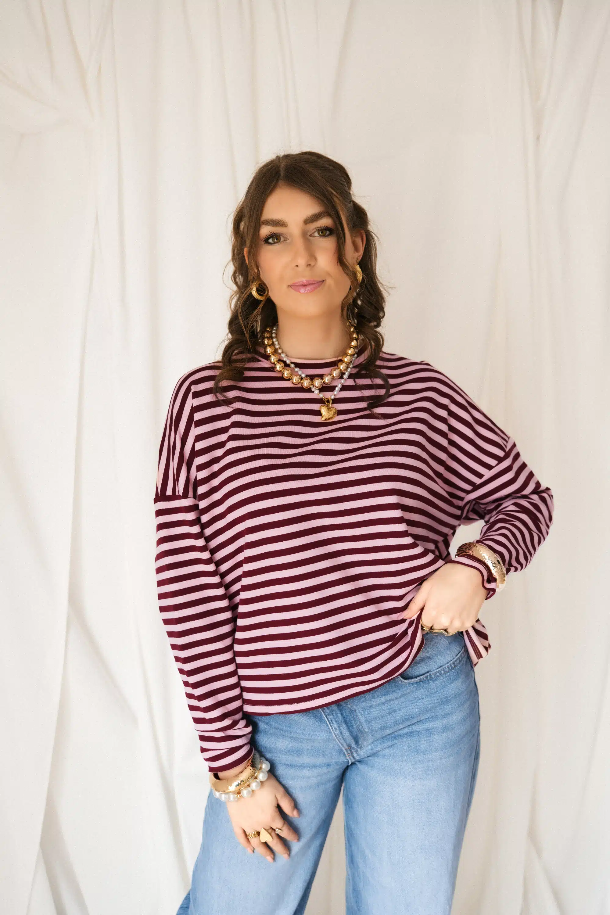 Alice Striped Sweater Bordeaux Pink - Afbeelding 3
