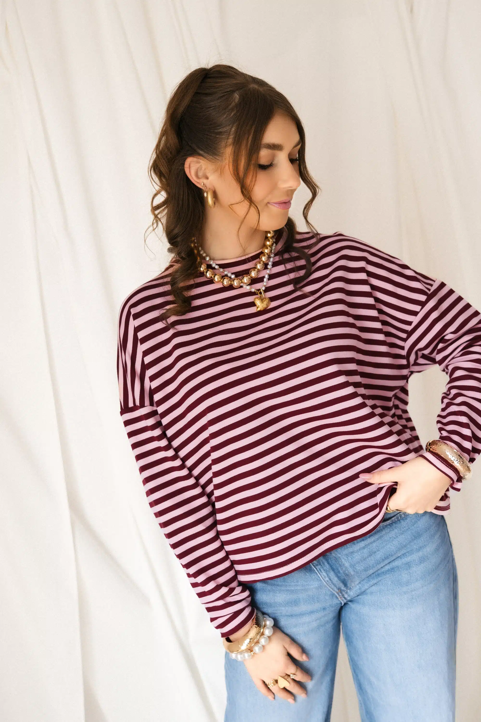 Alice Striped Sweater Bordeaux Pink - Afbeelding 2