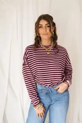 Alice Striped Sweater Bordeaux  Pink