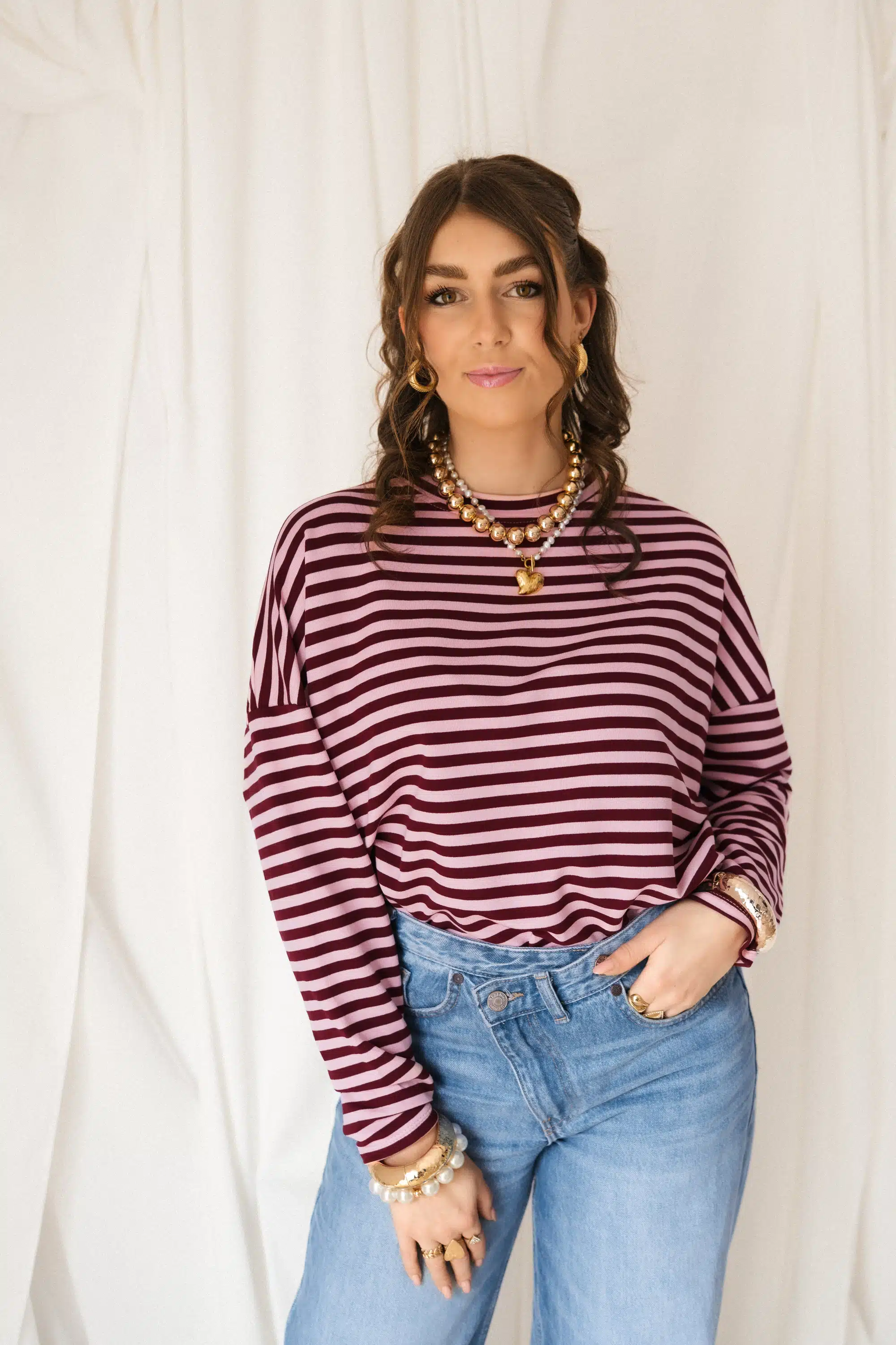 Alice Striped Sweater Bordeaux Pink