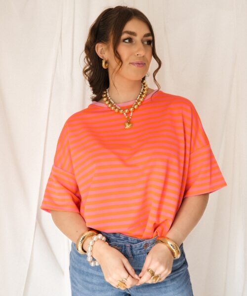 Nya Stripe Top Happy Orange Pink