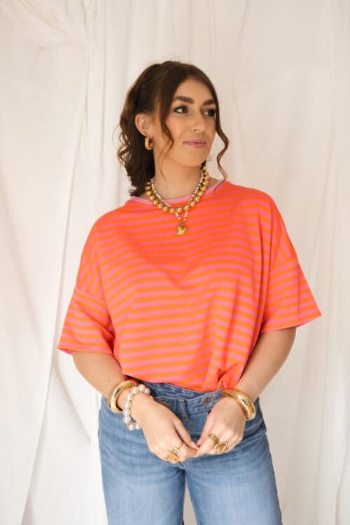 Nya Stripe Top Happy Orange Pink