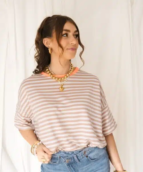 Nya Stripe Top Beige Orange