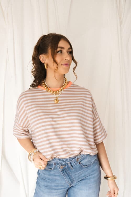 Nya Stripe Top Beige Orange