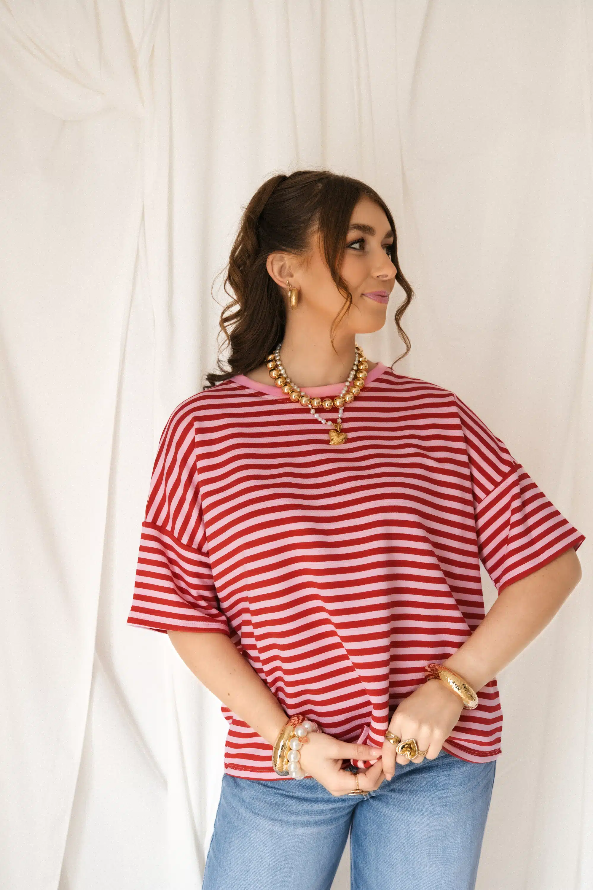 Nya Stripe Top Pink Red - Afbeelding 2
