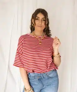 Nya Stripe Top Pink Red