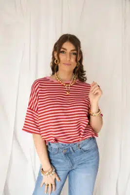 Nya Stripe Top Pink Red